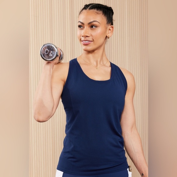 Fabletics Racerback Workout Tank Collegiate Navy Blue Size: Large - Picture 2 of 5